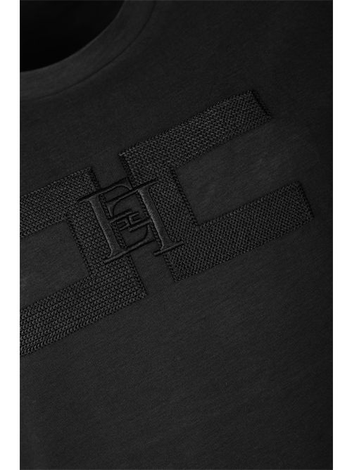 T-shirt in jersey con doppio logo ricamato Nero Elisabetta Franchi | MA00756E2110
